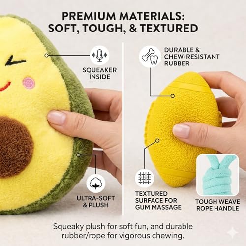 Puppy Toys for Small Dogs, 6 Pack Dog Toy Bundle with Squeaky Plush Toys, Latex Chew Toy, Rope Tug Toy & Poop Bags, Interactive Toys for Teething Puppies(Lemon Yellow)
