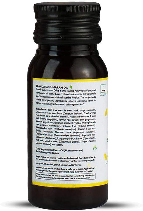 Kerala Ayurveda Eranda Sukumaram Herbal Oil for Internal Use to Help Support Healthy Elimination & Normalizes Vata and Pitta doshas, 1.01 Fl Oz