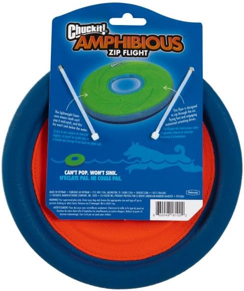 Chuckit! Amphibious ZipFlight Floating and Flying Disc Dog Toy, Medium (8.5"), Assorted Colors (Orange and Blue/Green-and Blue), (Pack of 12)