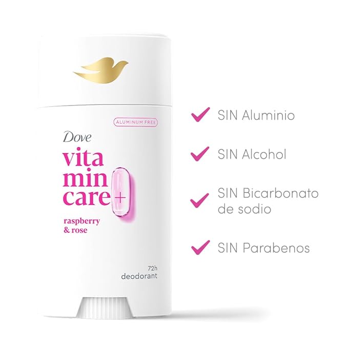 Dove VitaminCare+ Aluminum Free Deodorant Stick for 72H Odor Protection Raspberry & Rose Breathable Deodorant for Women 2.6 oz,(Pack of 2)