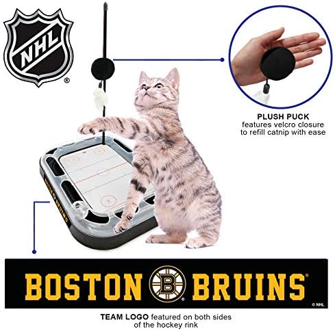 Pets First NHL Boston Bruins Hockey Field Scratching Pad with Interactive Cat Ball Bell Toy Set