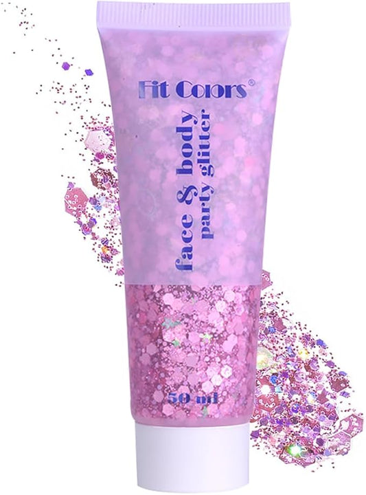 Pink Face Body Hair Glitter Gel for Women and Kids, Monochrome Holographic Mermaid Sequins Chunky Glitter Paint Makeup for Mardi Gras Halloween Festival Rave Outfits Accessories, 1.7oz, #03
