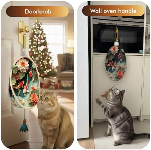 OtterVerz 11 Interactive Cat Toys for Indoor Cats, Automatic Concealed Hide and Seek Hanging Feather Cat Toy, Rechargeable Motion-Activated Enrichment Toys for Bored Adult Cats (Fish Pond Pattern