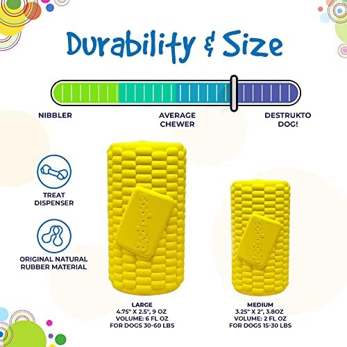 SodaPup Corn on the Cup – Durable Dog Treat Dispenser & Chew Toy Made in USA from Non-Toxic, Pet Safe, Food Safe Natural Rubber material for Mental Stimulation, Problem Chewing, Calming Nerves, & More