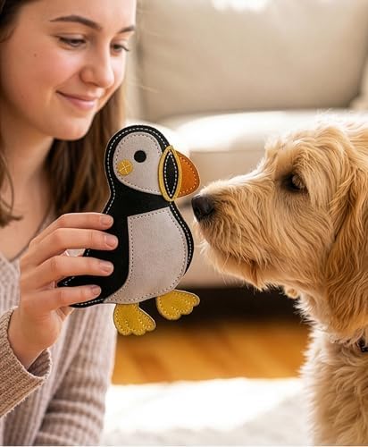 SPOT Dura-Fused Colors Leather Puffin Dog Toy, Squeaker Inside, All-Natural Leather, Heavy-Duty Stitching on Stress Points, Rip-Resistant, Multi-Texture Chew Toy, for Small to Medium Dogs, 8.5 Inch