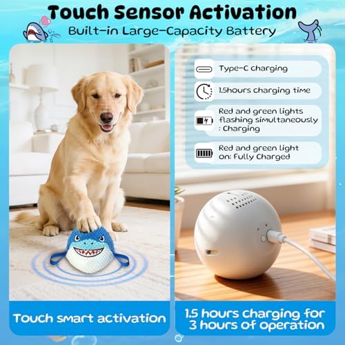 Automatic Moving Squeaky Dog Toy, USB Rechargeable Shark Ball for Large