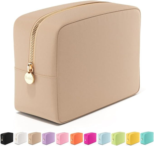 Embla Large Makeup Bag and Waterproof Nylon Travel Toiletry Bag, Large Capacity Cosmetic Zipper Pouch, Beige