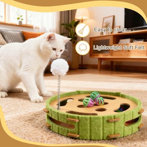 Interactive Cat Toy Puzzle Toys for Indoor, Felt Maze Box, Cat Toys, Mental Stimulation and Entertainment, Circle, Green, 1 Set
