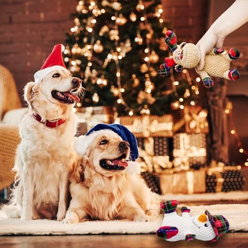 Dog Christmas Snowman and Reindeer Toy With Squeaker, 2 Pack With Crinkle Paper, Soft Pet Chew for Teeth, Interactive Plush for Small & Medium Dogs