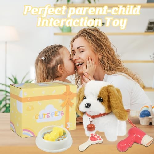 Plush Toys Walking Dog Toys that Can Walk, Bark and Wag Tail,Interactive Electronic Pet Toys Puppy with Leash,Easter Christmas Birthday Gift for Toddlers Kids