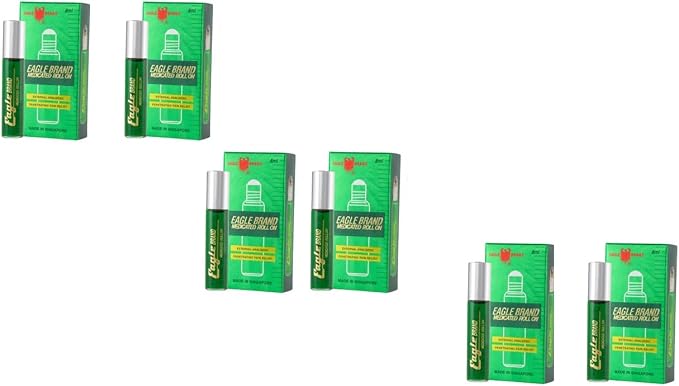 3 Packs - Twin Green Roll On Essential - Sau Chai Dau LAN Con O Xanh - 8mL per Bottle x 6 Bottles per Order - Made in Singapore