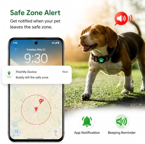 GPS Collar for Dogs, Pet Tracker for Dogs (Android Only), Waterproof Smart Tag Compatible with Google Find My, No Monthly Fee, Dog GPS Tracker Collar for Small Large Dogs (Tracker for Dog)