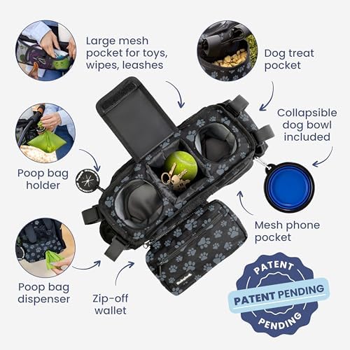 Dog Stroller Caddy Organizer with 2 Insulated Cup Holders & Treat Pocket