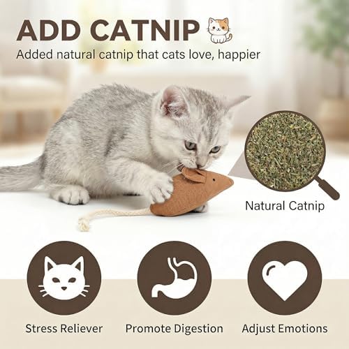 Catnip Mice Cat Toys, 6 Pcs Interactive Fabric Mouse Toys for Indoor Cats