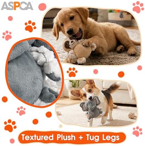 ASPCA 2 Pack Plush Dog Toy with Squeaker for Small & Medium Dogs, Soft Durable Stuffed Pet Toy for Fetch, Tug & Cuddle, Interactive, Lightweight, Engaging Play Toy for Dogs