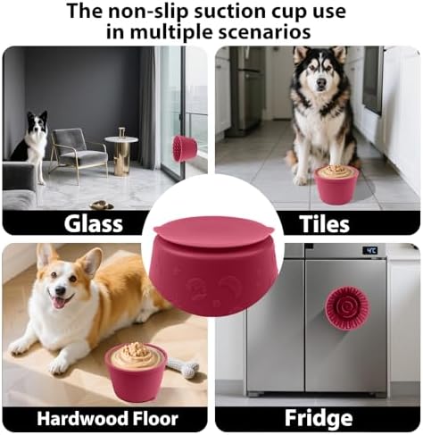 Dog Slow Feeder Lick Bowl - Non-Slip Licking Treat Dispenser for Small Medium Large Dogs, Promotes Anxiety Relief & Prevents Choking, Easy to Clean Feeding Bowl (Wine Red, S)