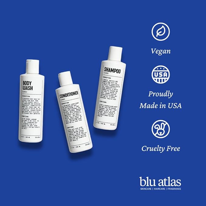 Blu Atlas Men's Natural Conditioner – Organic, Sulfate-Free, Paraben-Free – Deep Moisturizing & Scalp Soothing – Classic Scent (Bergamot, Sage, Patchouli) – Made in America – 8 oz
