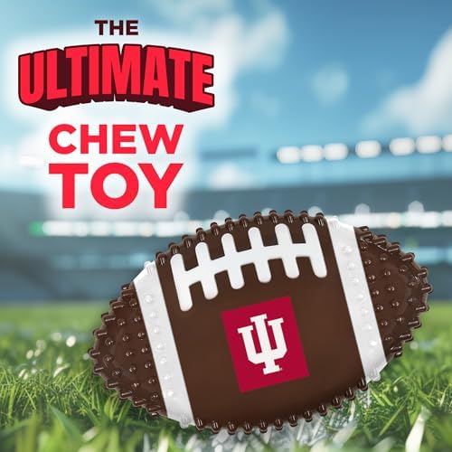 Pets First NCAA Indiana Hoosiers Mega-Chew Hard Nylon Bacon-Flavored Bone Football Chew Toy. Interactive Tasty & Fun Chew Toy. Indestructible Strong Durable Tough Dog Toys for Aggressive Chewers