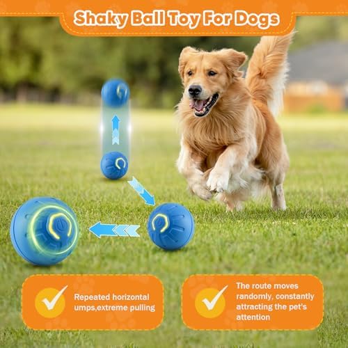 2PCS Shaky Ball Toy for Dogs, Vibrating Dog Ball, USB Rechargeable, Interactive, Automatic Moving, Bouncing, Perfect for Small, Medium, Large Dogs (Small, Gear)