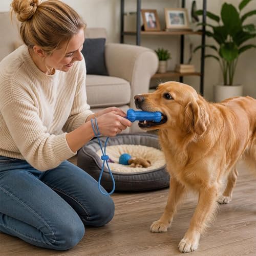 Dog Mouth Opener for Teeth Cleaning, Durable TPR Dog Chew Toy, Pet Dental Care Oral Hygiene, Textured Blue Bone for Medium Large Dogs (2pcs Pet Teething Stick)