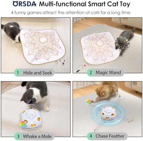 ORSDA Cat Toys for Indoor Cats, 4 in 1 Interactive Cat Toys, Automatic Cat Toy Kitten Toy, Rechargeable Electric Enrichment Toy for Cat Toy for Bored Indoor Adult Cats Hide and Seek, Whack-A-Mole
