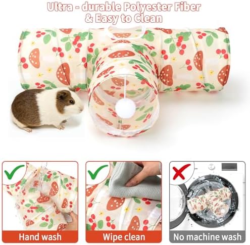 Rypet Guinea Pig Tunnel Hideout 3-Way Collapsible Small Pet Tubes, Cherry