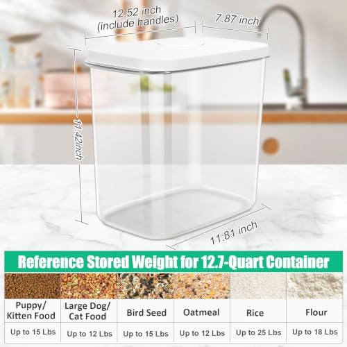 TBMax Dog Cat Food Storage Container 12-15 Lbs with Easy-Carrying Handles, Stackable Pet Food Dog Treat Container with Pop Up Lids, Airtight Food Storage Bin for Kitchen Organization