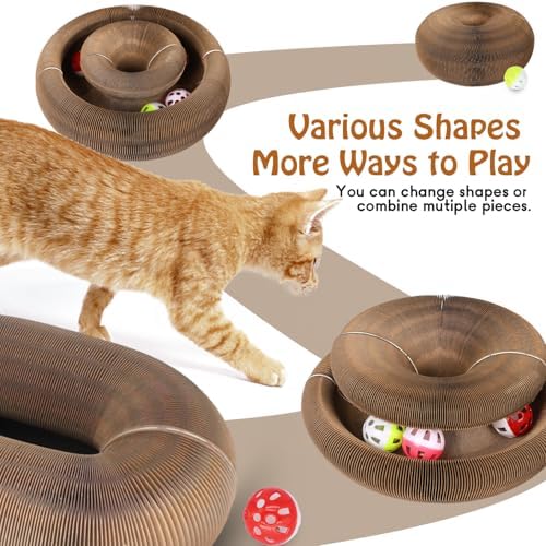 2 Pack Interactive Cat Toys & Cardboard Cat Scratchers, Round Tracks