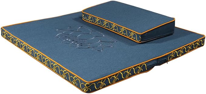 Portable Foldable Meditation Cushion Mat Set with Washable Cotton Linen Cover, Larger Thick Yoga Mat Bolster Floor Pillows Seating for Adults Meditation Accessories blue-80cm