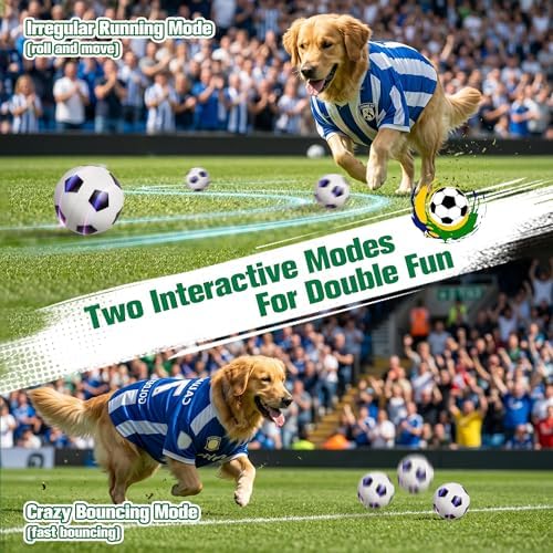 Pet Prime Interactive Dog Soccer Ball Toy Automatic Active Rolling Ball for Dogs Motion Activated with LED Light Rechargeable Self Moving Toy for Small Medium Large Dogs to Play