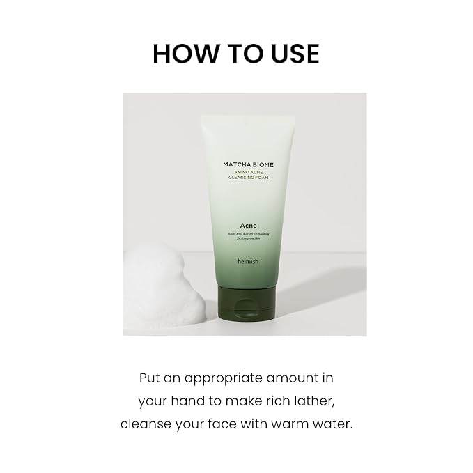 HEIMISH Matcha Biome Amino Acne Cleansing Foam - Deep Cleansing, Hydrating, Calming Facial Cleanser, Gentle Daily Face Wash with Amino Acids, Probiotics, for Oily & Acne-prone Skin, 5.3oz/150g