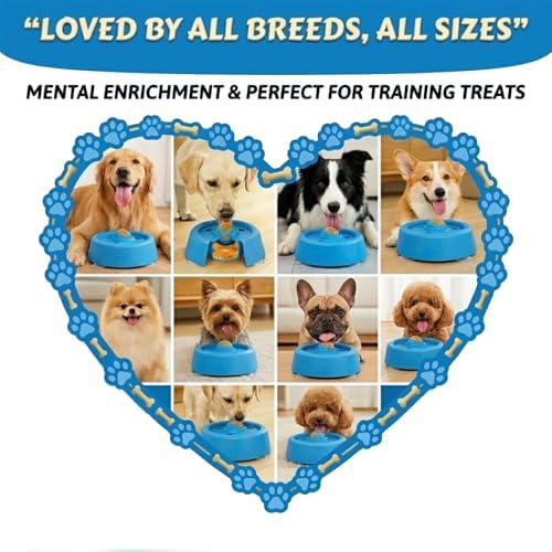 Slow Feeder Dog Bowl with Rolling Ball, Interactive Lick Bowl, Non-Slip, Spatula & Cleaning Brush Set, Anxiety Relief Toy (Light Blue)