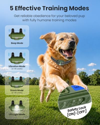 Shock Collar for 3 Dogs, Beep & Safe Shock, Vibration/Light, IPX8