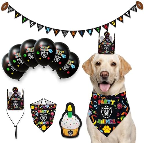 NFL Las Vegas Raiders Birthday Party Banner Licensed Football Team Dog & Cat Birthday Decoration, NFL Dog Birthday Party Set and Costume, Football Fan Pet Party Supplies, Team-Themed Pawty Celebration Backdrop for Birthday Photos
