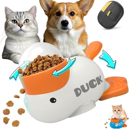 Duck Cat Treat Dispenser, 2026 New Duck Puzzle Feeder for Cats, Duckie Cat Feeder, Yellow Ducks Cat Feeder Toy, Food Dispenser Toy with Button, 2-in-1 Interactive Toy & Slow Feeder (1PC-White)