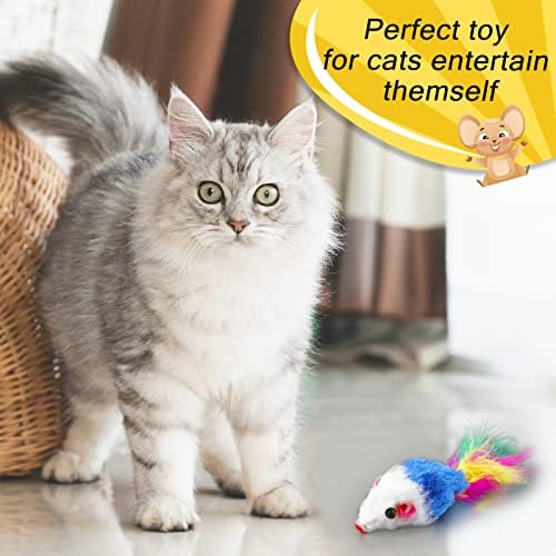 Syhood 120 Pcs Fur Mouse Cat Rattle Toys Bulk Small Catnip Interactive Play