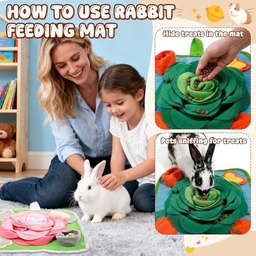 Yinkin 4 Pcs Rabbit Foraging Snuffle Mat for Small Animals Puzzle Toys Funny Interactive Nosework Feeding Mat for Bunny Hamsters Guinea Pigs Ferrets Chinchillas (13.8 x 13.8 Inches,Classic Style)