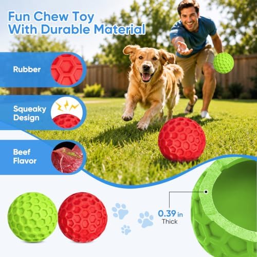 Squeaky Dog Balls Toy 2 Pack, Interactive Dog Toys for Aggressive Chewers, Squeaky Balls for Dogs, Durable Dog Chew Toys for Medium Large Dogs, Dog Balls for Aggressive Chewers, Outdoor Dog Toys