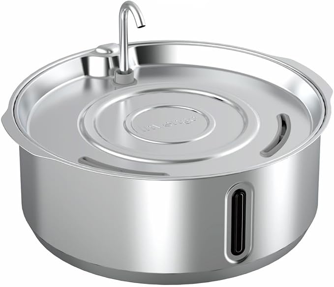 Invengo 8L/270oz Quiet Stainless Steel Dog Water Fountain, 2 Filters | 50% Thicker 6mm Steel, Dual Filters, 6-Layer Deep Purification, Under 25dB Whisper-Quiet Operation, 2 Flow Modes