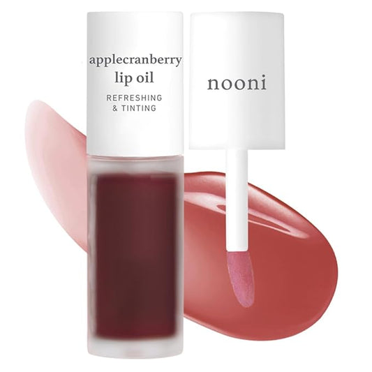 NOONI Korean Lip Oil - Applecranberry | Long-Lasting, Moisturizing, Plumping, Revitalizing for Dry Lips, Waterproof, No Peel Off, Hydrating, Nourishing Crystal Clear, Stocking Stuffers, 0.12 FL Oz