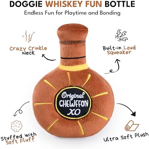CHEWFFON Whiskey Dog Toy, Squeaky & Crinkle Interactive Puppy Toy