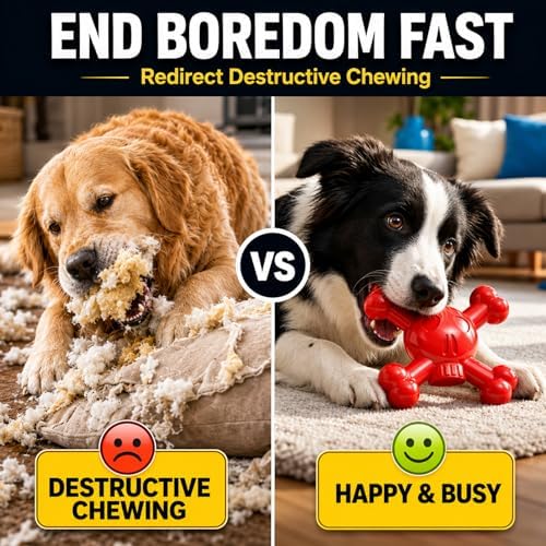 Dog Chew Toy for Small & Medium Dogs – Durable Nylon Dog Toy for Aggressive Chewers, Interactive Dog Toy to Keep Dogs Busy, Multi-Angle Chewing Design for Boredom Relief, Red, Milk Flavor