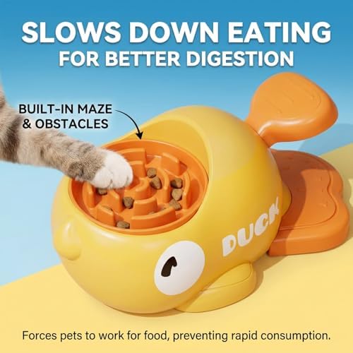 fuzzibud Cat Treat Toy, Duckie Puzzle Cat Feeder,Interactive Dog Toys Food Puzzle Slow Feeder, Cat Treat Dispenser Toy Duck-Shaped Enrichment Toy for Small Medium Dogs and Cats (White)