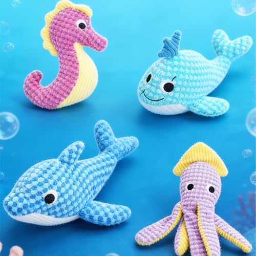 Ocean Plush Dog Toys, Squeaky Chew Toys for Puppy - Squid