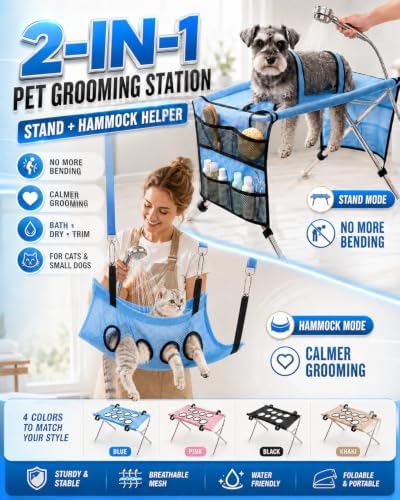 2-in-1 Foldable Pet Grooming Bed, Portable Dog Washing Station，B