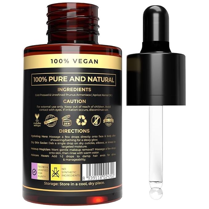 Organic Apricot Kernel Oil | Moisturizer for Oily Skin | Cold Pressed Apricot Skin Therapy Oil & Massage |