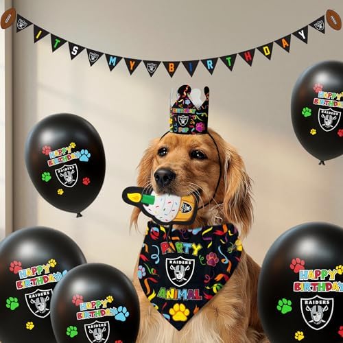 NFL Las Vegas Raiders Birthday Party Banner Licensed Football Team Dog & Cat Birthday Decoration, NFL Dog Birthday Party Set and Costume, Football Fan Pet Party Supplies, Team-Themed Pawty Celebration Backdrop for Birthday Photos