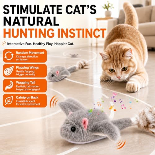 BABORUI Interactive Cat Toy Flying Mouse, Gray Mouse