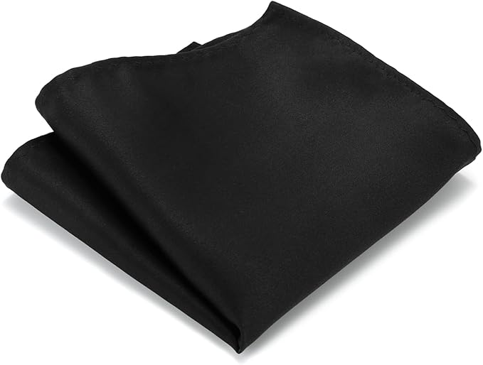 Black Tie Set in Gift Box Mens Solid Color 3.15" (8CM) Black Necktie and Pocket Square Set