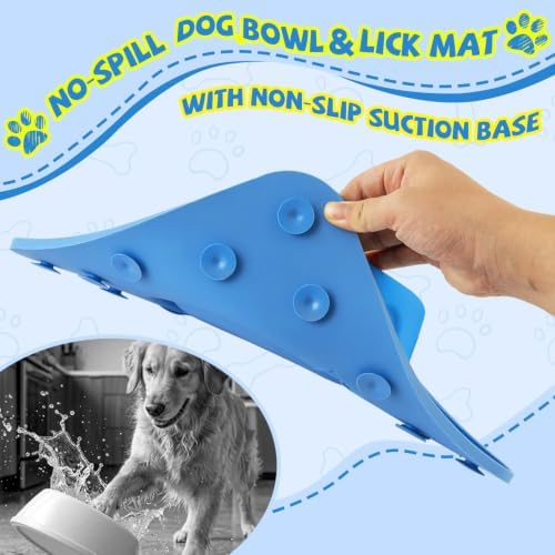 Slow Feeder Dog Bowl and Lick Mat with Rolling Ball Blue